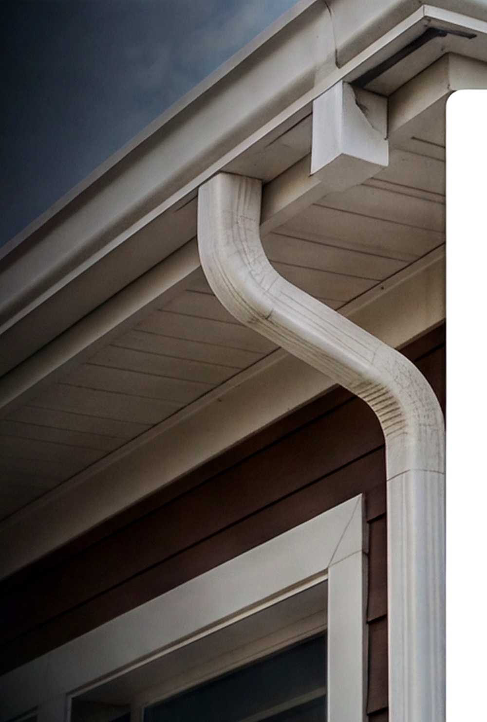 Finished soffit, fascia, gutter and downspout