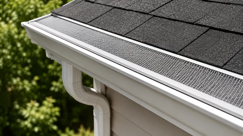 Micro-mesh gutter guard close-up on a shingle roof