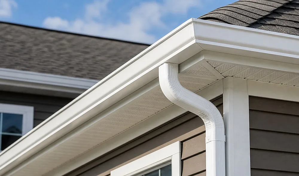 Seamless gutter installed on a home