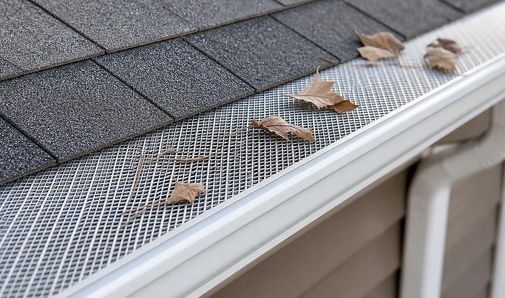 Gutter guard protection installed on a roof edge